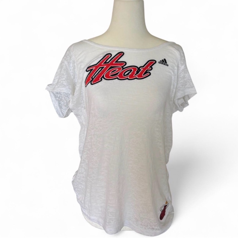 Adidas Miami Heat White Logo Off-Shoulder Women's Top